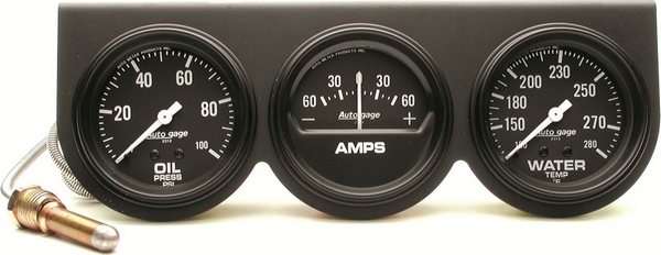 GAUGE CONSOLE, OILP/WTMP/AMP, 2-5/8", 100 PSI/280 F/60A, BLK DIAL, BLK BZL